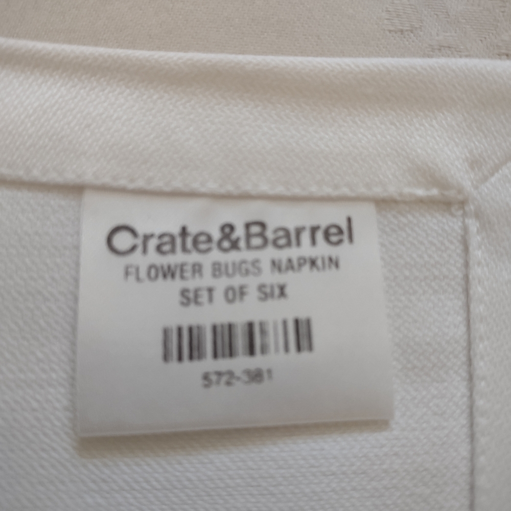 Crate&Barrel White Napkins with Embroidered Bees and Flowers - Picture 8 of 9